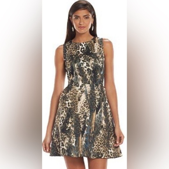 Jennifer Lopez Sleeveless Fit and Flare Scuba Cocktail Dress Leopard Print - Picture 9 of 15